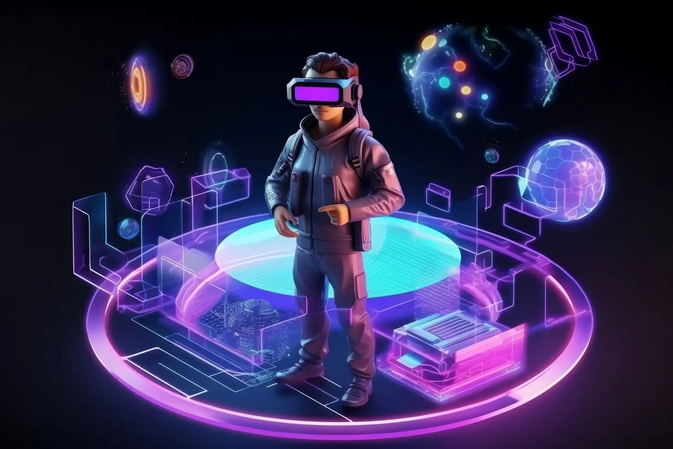 Человек применяет технологии дополненной реальности в своей профессиональной деятельности.